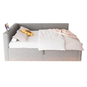 Redom ČALOUNĚNÁ postel 140/200 cm s LED osvětlením, USB a USB-C portem, hydraulickým úložným prostorem a L-opěrkou, Šedá obraz