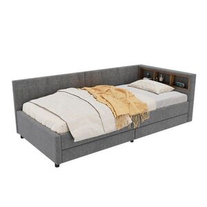 Redom POSTEL 90/200 cm s LED osvětlením, USB+Typ C, úložným prostorem a 2 zásuvkami, Šedá obraz
