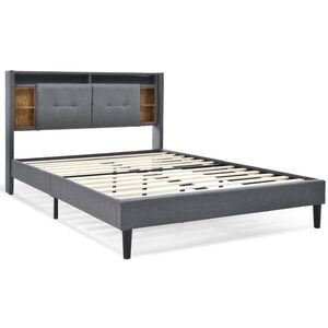 Redom ČALOUNĚNÁ postel 140/200 cm s LED osvětlením, USB a zásuvkami, úložným čelem a matrací, Šedá obraz