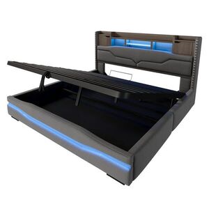 Redom ČALOUNĚNÁ postel 180/200 cm s LED osvětlením, USB-C portem a hydraulickým úložným prostorem, Šedá obraz