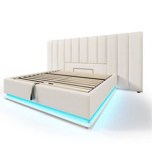 Modfu ČALOUNĚNÁ postel z PU 180x200 cm bílá s LED osvětlením, USB-C nabíjením a hydraulickým úložným prostorem obraz