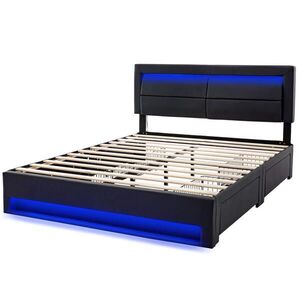 Modfu ČALOUNĚNÁ postel z PU 140x200 cm černá s USB portem, LED osvětlením, 4 zásuvkami a úložným prostorem obraz