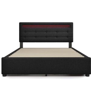 Modfu ČALOUNĚNÁ postel ze lnu 140x200 cm černá s LED osvětlením, matrací, 4 zásuvkami a nastavitelným čelem obraz