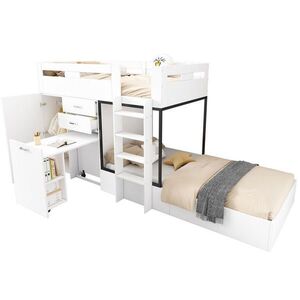 Modfu PATROVÁ postel z MDF 90x200 cm bílá a černá s výsuvným psacím stolem, šatní skříní a úložným prostorem obraz