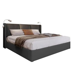Modfu ČALOUNĚNÁ postel z PU 140x200 cm šedá s čtecí lampičkou, USB nabíjením a hydraulickým úložným prostorem obraz
