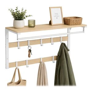 Relaxdays VĚŠÁK Dub bílá 3-v-1 10 háčků 80 cm obraz