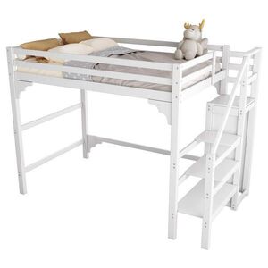 OKWISH PATROVÁ postel 140/200 cm bílá se šatní skříní a schůdky obraz