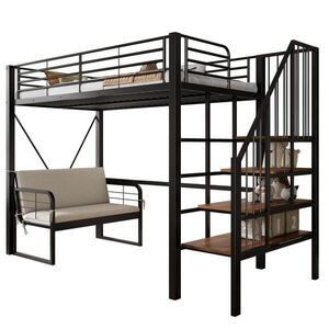 OKWISH PATROVÁ postel 90/200 cm černá z kovu a MDF s úložnými schody a odnímatelnou pohovkou obraz