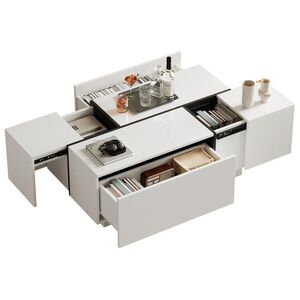 Modfu KONFERENČNÍ stolek z dřevotřísky 100x60x40 cm bílý/černý se 4 zásuvkami a lesklou horní deskou obraz