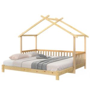 OKWISH ROZKLÁDACÍ postel domek 200/90-200/180 cm přírodní z masivu s třístranným zábradlím obraz