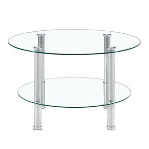 Modfu KONFERENČNÍ stolek z skla a kovu 70x70x42 cm stříbrná, transparentní dvouúrovňový s odkládací plochou obraz