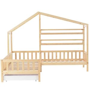 OKWISH DĚTSKÁ postel domeček 90/200 cm přírodní z masivního dřeva se zásuvkou a policemi obraz