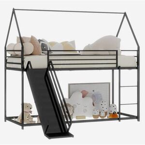 OKWISH PATROVÁ postel 90/190 cm černá z železa se skluzavkou a domkem obraz