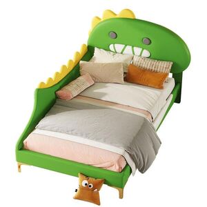 OKWISH DĚTSKÁ postel 90/200 cm zelená z PU a MDF s motivem dinosaura obraz