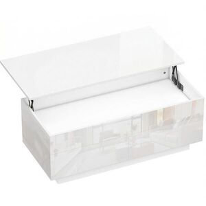 Modfu KONFERENČNÍ stolek ze dřeva a kovu 102x48x54 cm lesklá bílá s výklopnou deskou, úložným prostorem a 2 zásuvkami obraz