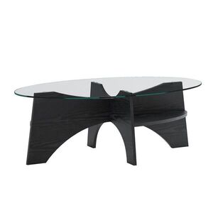 Modfu ODKLÁDACÍ stolek z MDF a skla 104, 9x35, 6x60 cm černá transparentní s oválnou deskou a stabilní konstrukcí obraz