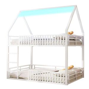 OKWISH PATROVÁ postel 140/200 cm bílá z kovu se zábradlím a LED osvětlením obraz