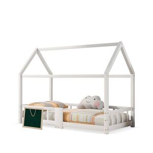 OKWISH DĚTSKÁ postel domeček 90/200 cm bílá z masivní borovice s tabulí a zábranou obraz