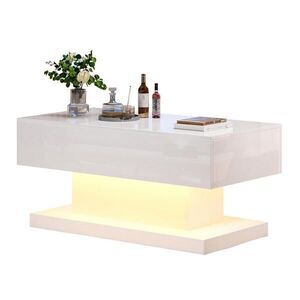 Modfu KONFERENČNÍ stolek z dřevotřísky 100x50x45 cm bílý s LED osvětlením, hydraulickým zdvihem a úložným prostorem obraz