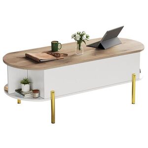 Modfu KONFERENČNÍ stolek z MDF 120x50x43 cm bílá/přírodní dřevo se zvedací deskou a skrytým úložným prostorem obraz