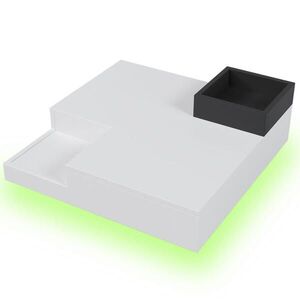 Modfu KONFERENČNÍ stolek z dřevotřísky 72x72x30 cm bílý a černý s LED osvětlením a odnímatelným úložným boxem obraz