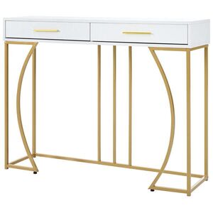 Modfu KONZOLOVÝ stolek z MDF 110x32x85 cm bílý s kovovou konstrukcí, zásuvkou a nastavitelnými nožkami obraz