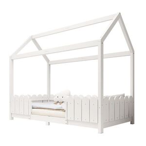 OKWISH DĚTSKÁ postel 90/200 cm bílá z borovicového dřeva a MDF s domečkem a zábranou obraz