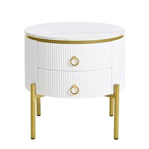 OKWISH ODKLÁDACÍ stolek 50/51 cm bílý z MDF s mramorovým dekorem a nastavitelnými nohami obraz