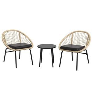 OKWISH ZAHRADNÍ set 70/63/73 cm žlutý z ratanu s polštáři a kulatým stolkem obraz