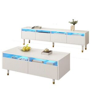 OKWISH OBÝVACÍ sestava 178/35/45 cm bílá z MDF s LED osvětlením a úložným prostorem obraz
