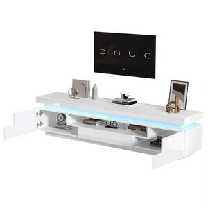 Redom TELEVIZNÍ stolek 175/38/45 cm s LED osvětlením, 2 skříňkami, zásuvkou a polootvoreným úložným prostorem, Bílá obraz