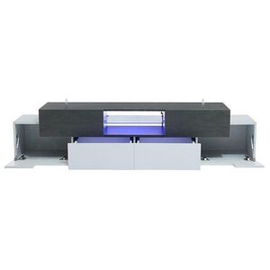 Redom TV stolek 180/40/45 cm s RGB LED osvětlením, skleněnou policí a úložným prostorem, Bílá/Šedá obraz