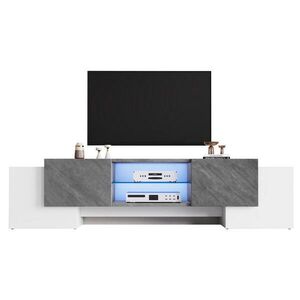 Redom TV stolek 180/40/46, 5 cm s LED osvětlením, tichými panty a variabilním úložným prostorem, Bílá/šedá obraz