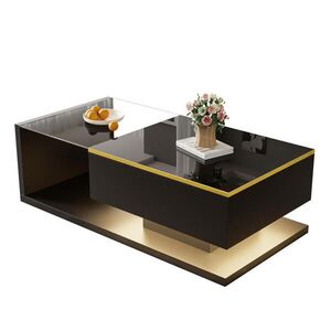 Redom KONFERENČNÍ stolek 100/50/32, 5 cm s LED osvětlením, skleněnou deskou a úložným prostorem, Černá obraz