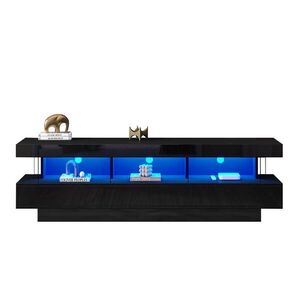 Redom TV stolek 160/38/50, 5 cm s LED osvětlením, Bluetooth ovládáním a 3 skleněnými policemi, Černá obraz