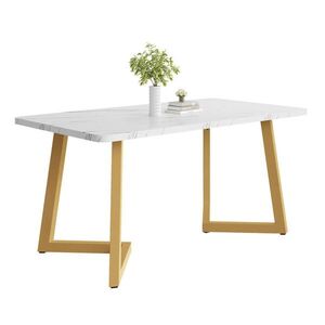 Redom JÍDELNÍ stůl 117/68/75 cm s mramorovým dekorem a kovovými nohami, Zlatá/Bílá obraz