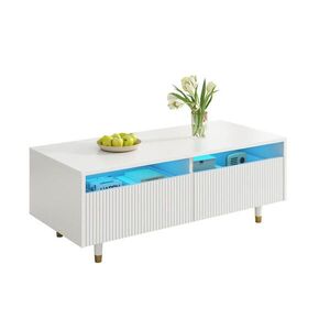 Redom KONFERENČNÍ stolek 110/50/40 cm se 2 zásuvkami a LED osvětlením, vlnitý design, Bílá obraz