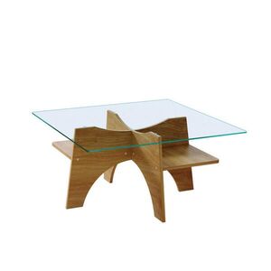Redom KONFERENČNÍ stolek 80/80/40 cm z bezpečnostního skla, stabilní MDF konstrukce, nosnost 120 kg, Transparentní / Dřevo obraz