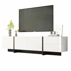 Redom TV stolek 190/35/45 cm s 3 dvířky, 2 zásuvkami a tichými panty, Bílá/Černá obraz