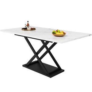Redom ROZKLÁDACÍ jídelní stůl 120/160/80 cm s teleskopickým výsuvem a křížovými kovovými nohami, Bílá/Černá obraz