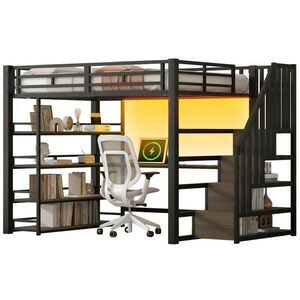Redom VYSOKÁ postel 140/200 cm se schody, psacím stolem, policemi, USB a LED osvětlením, Černá obraz