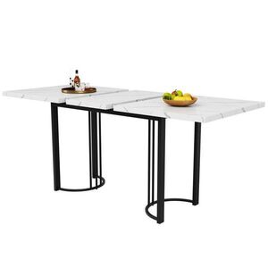 Redom JÍDELNÍ stůl 140-179, 5/80/75, 5 cm rozkládací, stabilní kovová konstrukce a elegantní mramorový dekor, Bílá/Černá obraz