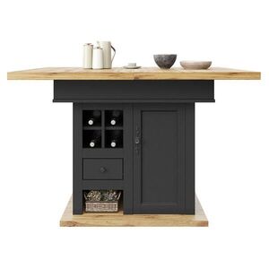 Redom ROZKLÁDACÍ jídelní stůl 110–140/80/75 cm s oboustranným rozšířením, úložným prostorem a magnetickými dvířky, Černá/Přírodní obraz