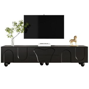 Redom TV stolek 180/40/42 cm s velkým úložným prostorem, zásuvkami a policemi, masivní dřevěné nohy, Černá obraz