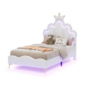 Redom POSTEL 90/200 cm s LED osvětlením, korunkovým čelem a měkkým čalouněním, Bílá obraz