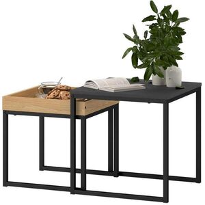 Redom KONFERENČNÍ stolek 45/45/45 cm, 2dílná sada s odnímatelným podnosem, moderní design, Černá obraz