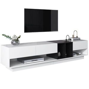 Redom TV stolek 190/40/42 cm s vysokým leskem, třemi zásuvkami a dvěma otevřenými přihrádkami, Bílá obraz
