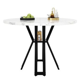 OKWISH JÍDELNÍ stůl 100/100/76 cm černý z MDF a kovu s mramorovým dekorem a nastavitelnými nožkami obraz