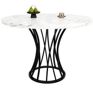 OKWISH JÍDELNÍ stůl 80/80/76 cm černý z MDF a kovu s mramorovým dekorem a nastavitelnými nožkami obraz