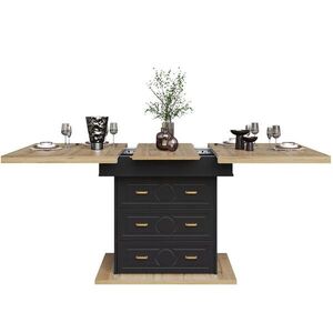 OKWISH JÍDELNÍ stůl 110-140/80/75 cm v dekoru přírodního dřeva z MDF a kovu rozkládací s úložným prostorem obraz